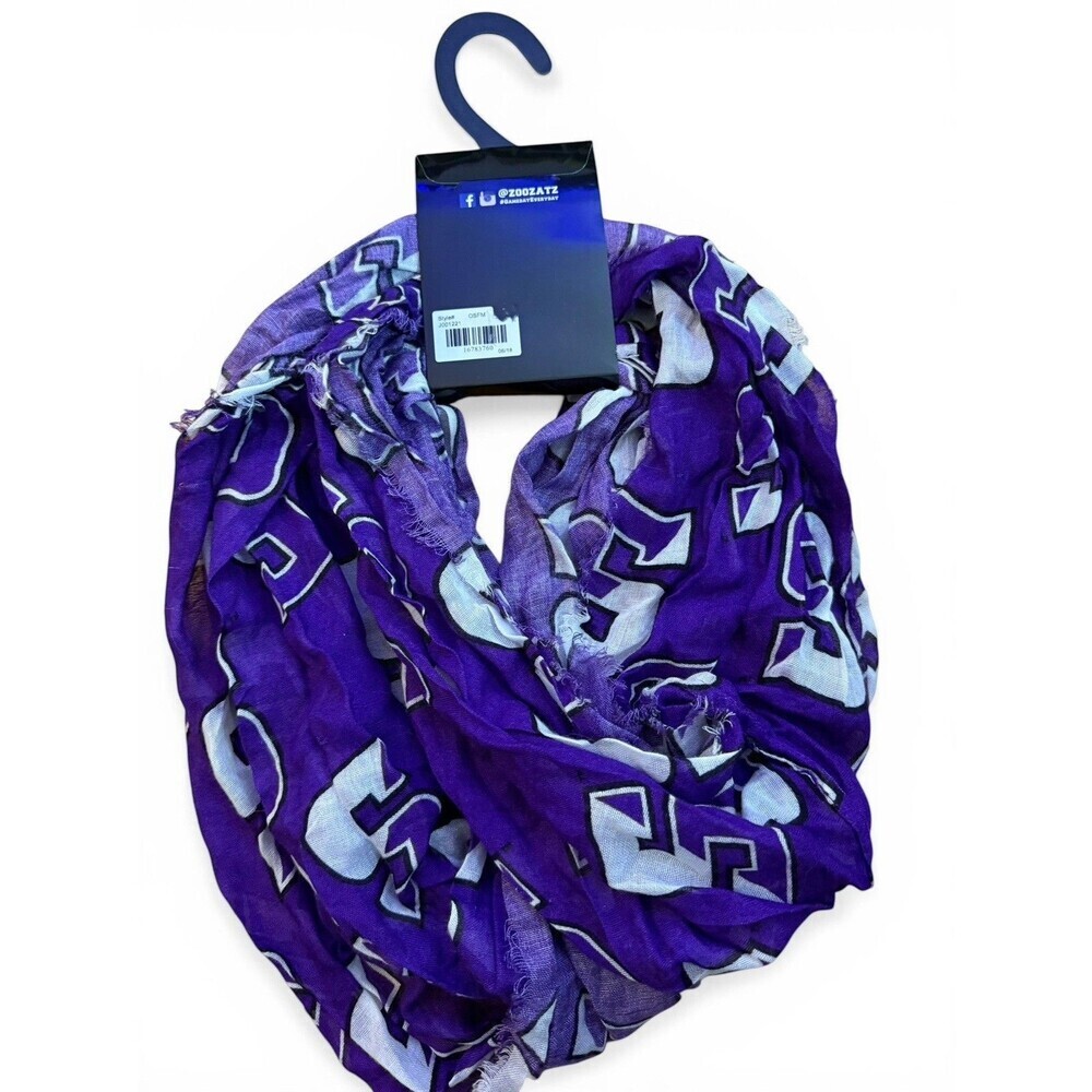 Amherst College Mammoth Infinity Scarf Sheer Zoozatz Purple White Logo NEW - Picture 2 of 7